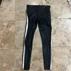 SPANX Black White Side Stripe Faux Leather Shape Legging Pants Sz L